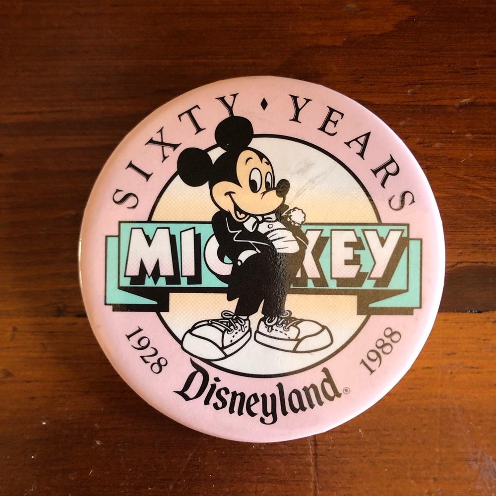 Vintage 1988 Disneyland 60 Years Anniversary Mickey Mouse Badge Button